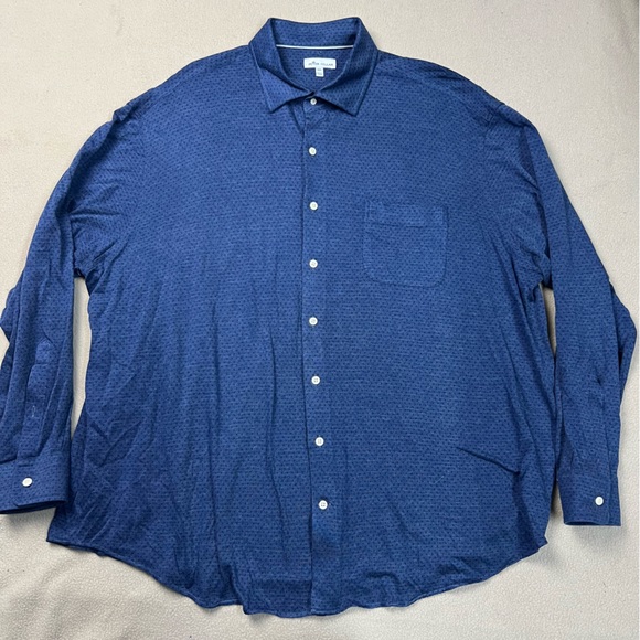 Peter Millar Shirt Mens XXL Blue Diamond Neat Button Down Long Sleeve Cotton - Picture 1 of 8